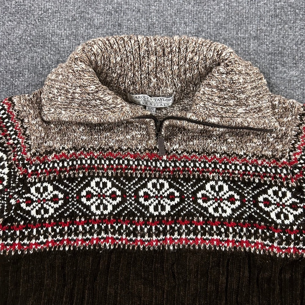 Carolyn Taylor Sweater Womens Size S Brown Fair Isle Quarter Zip Knit Pullover